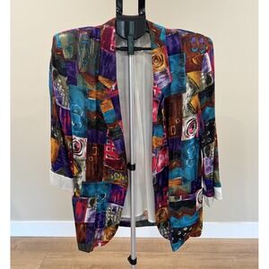 Vintage 80s Danielle B Blazer Jacket Womens Large Abstract Jewel Tones Geometric